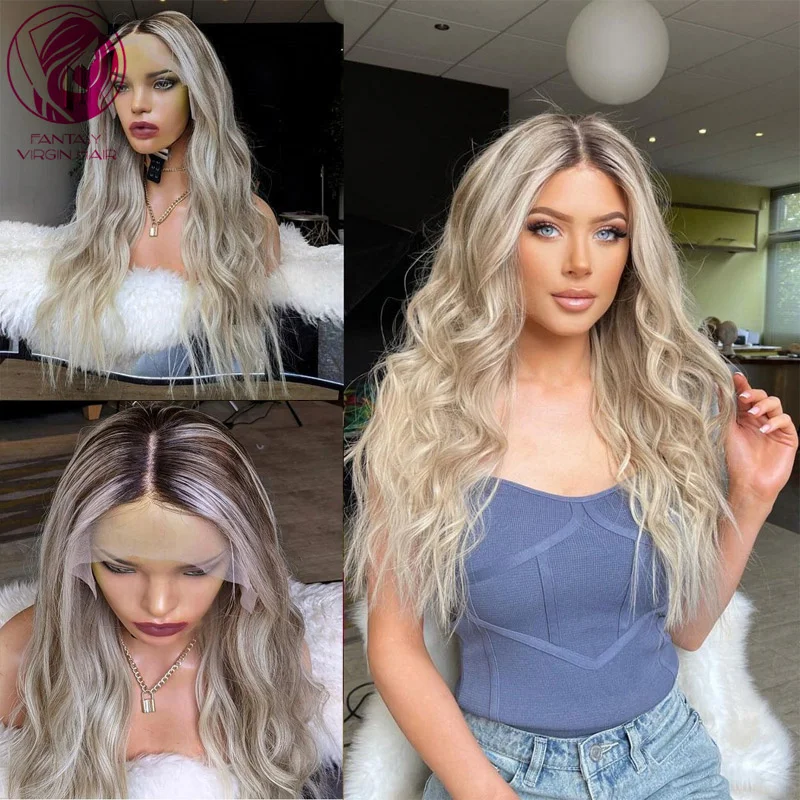 

Light Grey Blonde Balayage Full Lace Wigs With Baby Hairs Loose Wave Real Human Hair Frontal Wig 13x6 Brazilian Remy Hair 150%