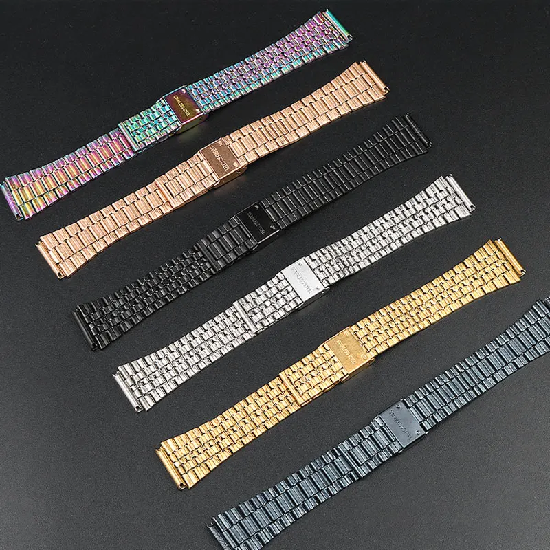 Vintage small square metal watch band  for CASIO A159w-n1 A158WA A168  strap stainless steel bracelet 18mm wristband accessories