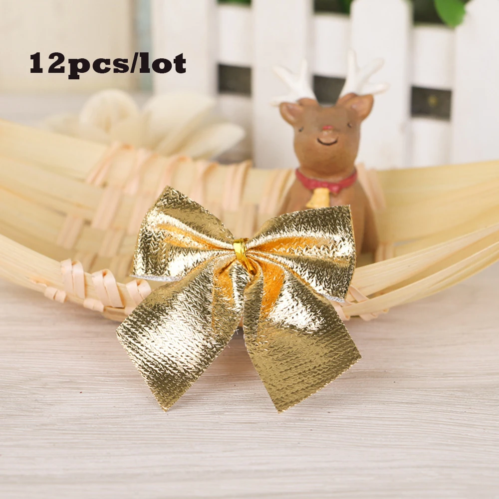 12pcs Christmas Bow Hanging Decoration Gold Silver Red Bowknot Home Christmas Ornaments Xmas Tree Decor New Year Gift