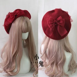 Japanese Handmade Beret Lolita Big Bow Sweet Cute Autumn and Winter Warm Beret Beret Women