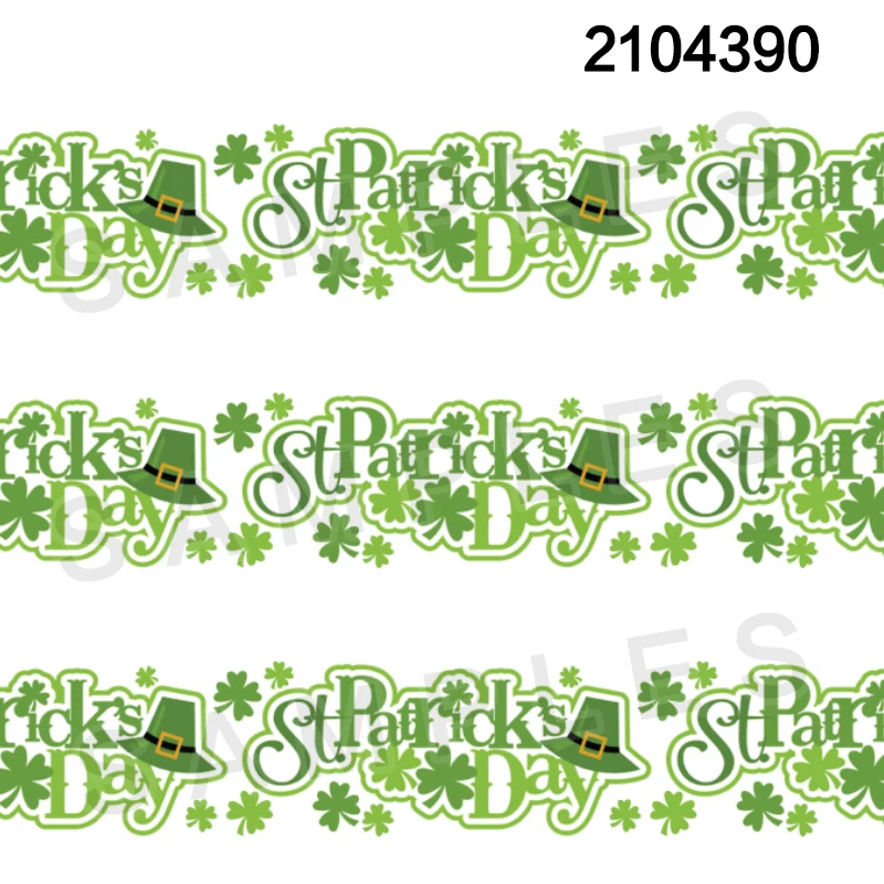 10yadrs Happy St. Patrick\'s Day Green Clover Pattern Printed Grosgrain / Satin Ribbons