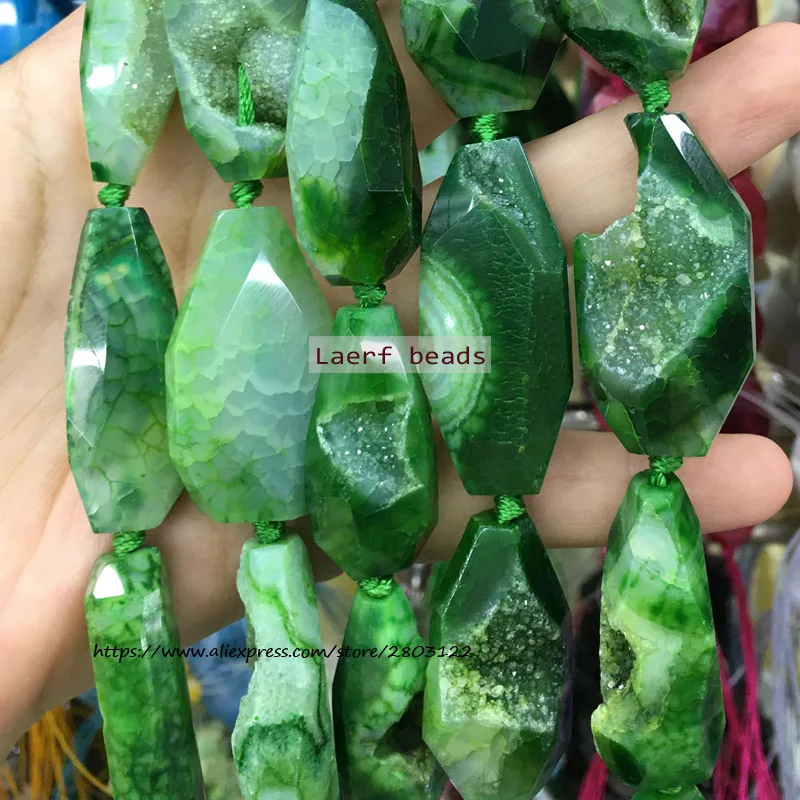 

Natural Irregular Faceted CrackleGreen Agate Big Beads15''/Strand,One item one picture for Real item, For Jewelry Making