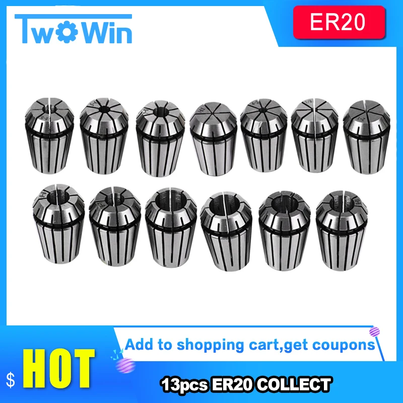 13pcs ER20 Spring Collet Set 1mm-13mm Clamp Tool Holder for CNC  Lathe Machine Engraving Milling Metal working Tool Accessories