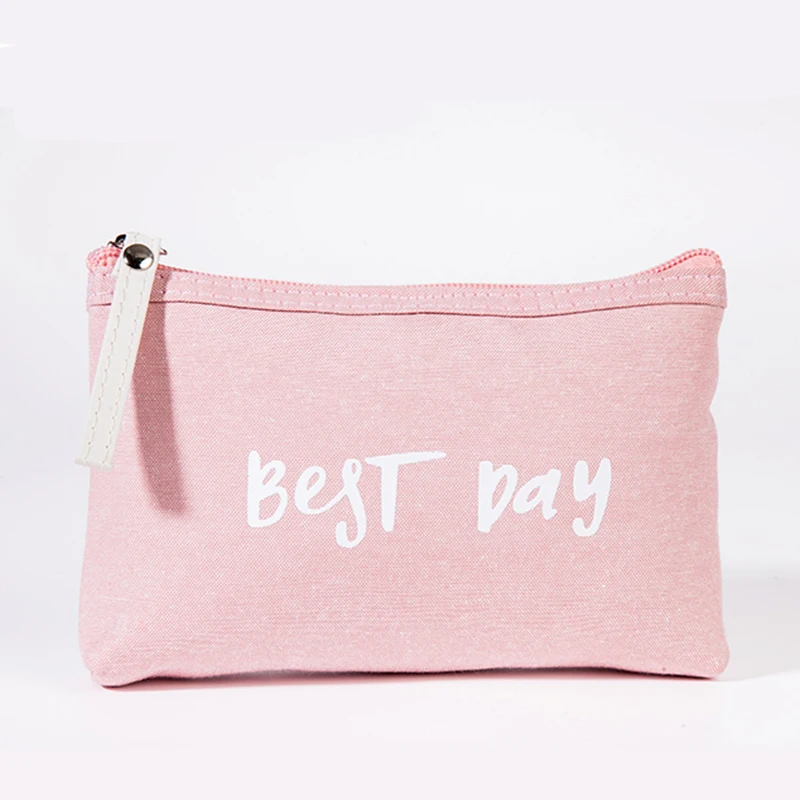 Cute Canvas Small Letters Cosmetic Bags Women Portable Zipper Makeup Bag Travel Wash Storage Pouch