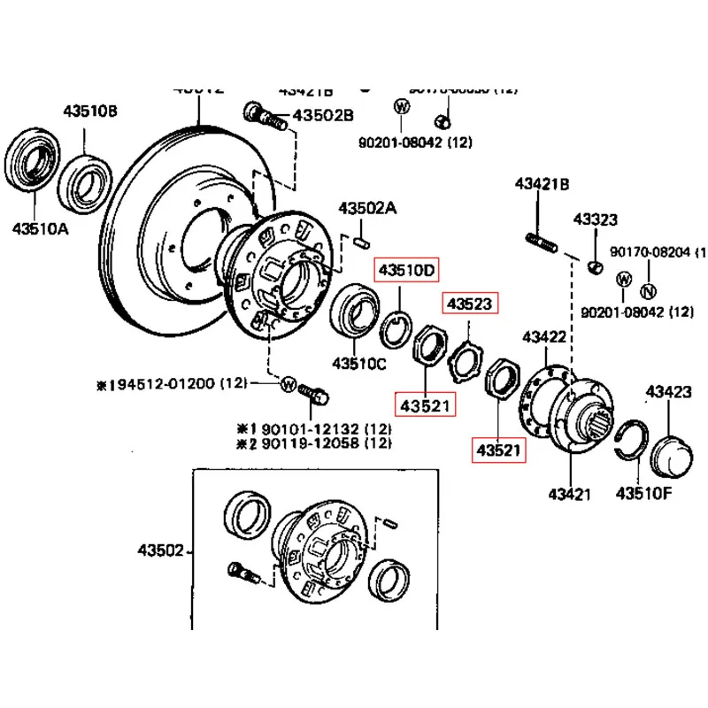 1set WASHER NUT, FRONT WHEEL ADJUSTING For Toyota Land Cruiser Lexus LX450 LX470 4Runner Hiace LC80 LC100