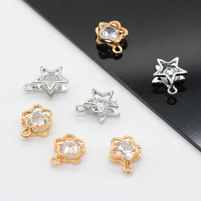 10pcs Fashion Jewelry Floating Charm Star Heart Gold/Silver Color Zircon Stone Crystal charm For Women Accessory Jewelry