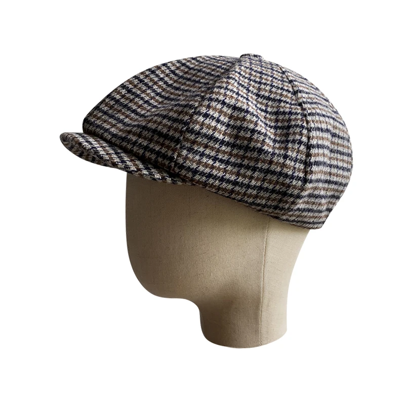 2021 New Retro Men's Plaid Newsboy Hat Autumn Winter Men's Berets Wool Blend Women England Gatsby Hat Men Driver Flat Cap BLM371 image 6