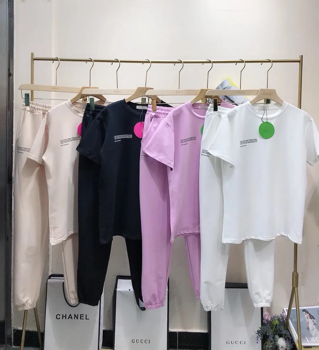 ALPHALMODA-여성용 반팔 레터 티셔츠와 조거 팬츠 세트, 봄 패션, 신상품, 2021, 2Pcs