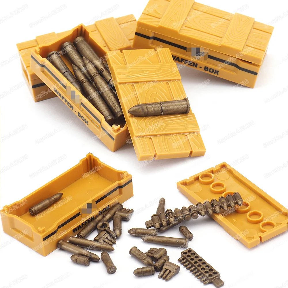 WW2 Military Ammunition Box Set Building Block Moc Army Soldier Weapons Bullet Equipment Box Model Child Christmas Gift Boy Toys