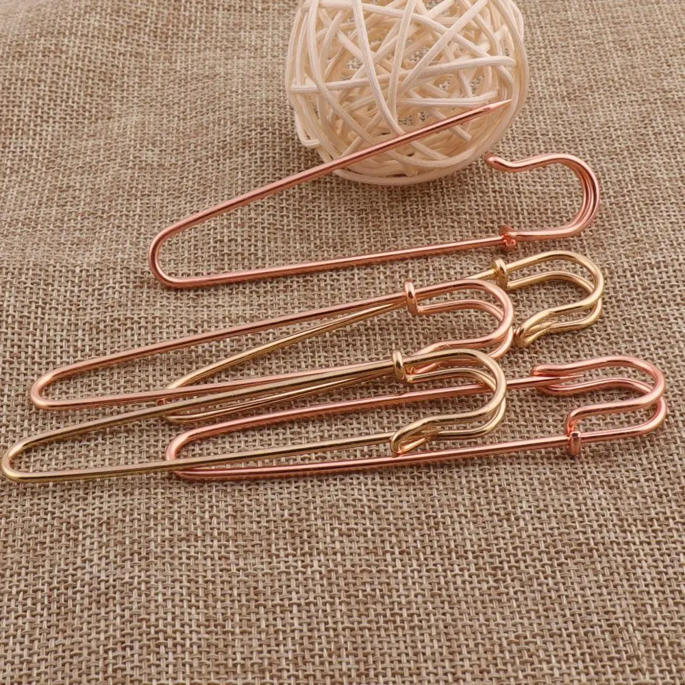 10 PCS Safety Pins 85mm Rose Gold/Gold Plated Safety Pin Brooch Stitch Markers Metal Safety Pins Loops Charms Jewelry Tag