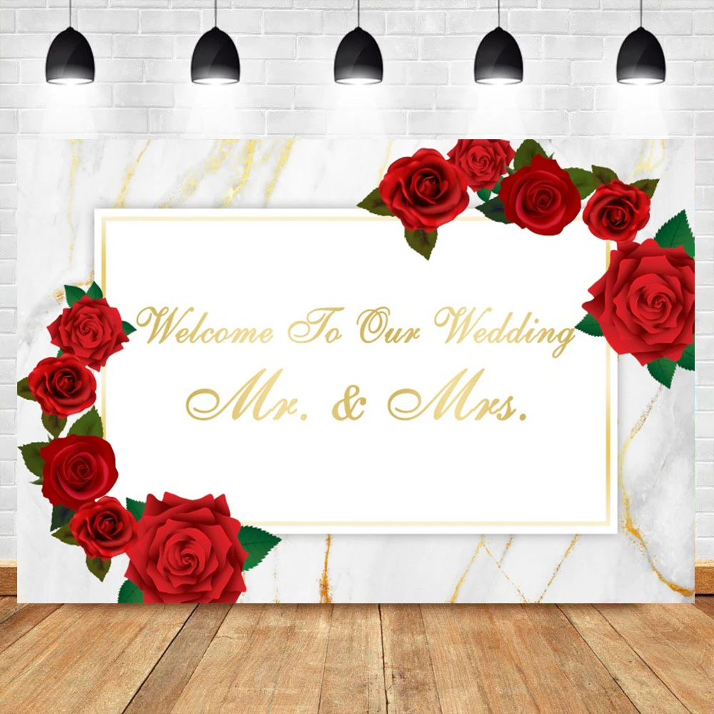 Laeacco Wedding Stage Customized Marble Texture Wall Rose Flowers Party Poster Photographic Backdrop Photography Background