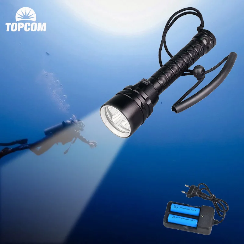 

TOPCOM Professional Diving Flashlight Powerful 1200lum 5 LED Diving Light Underwater 50m IP68 Diving Torch With 18650 Battery