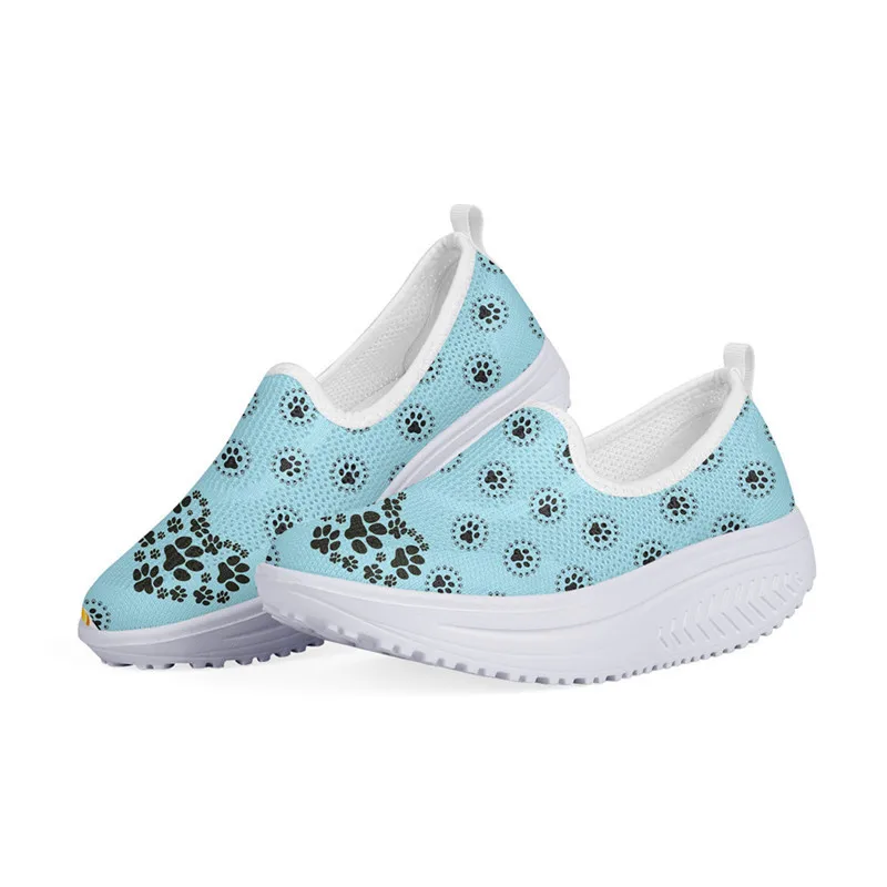 

WHEREISART Women's Shoes Summer Dog Paw Funny Blue Flats Platform Height Increasing Ladies Casual Sneakers Swing Mesh Comfort