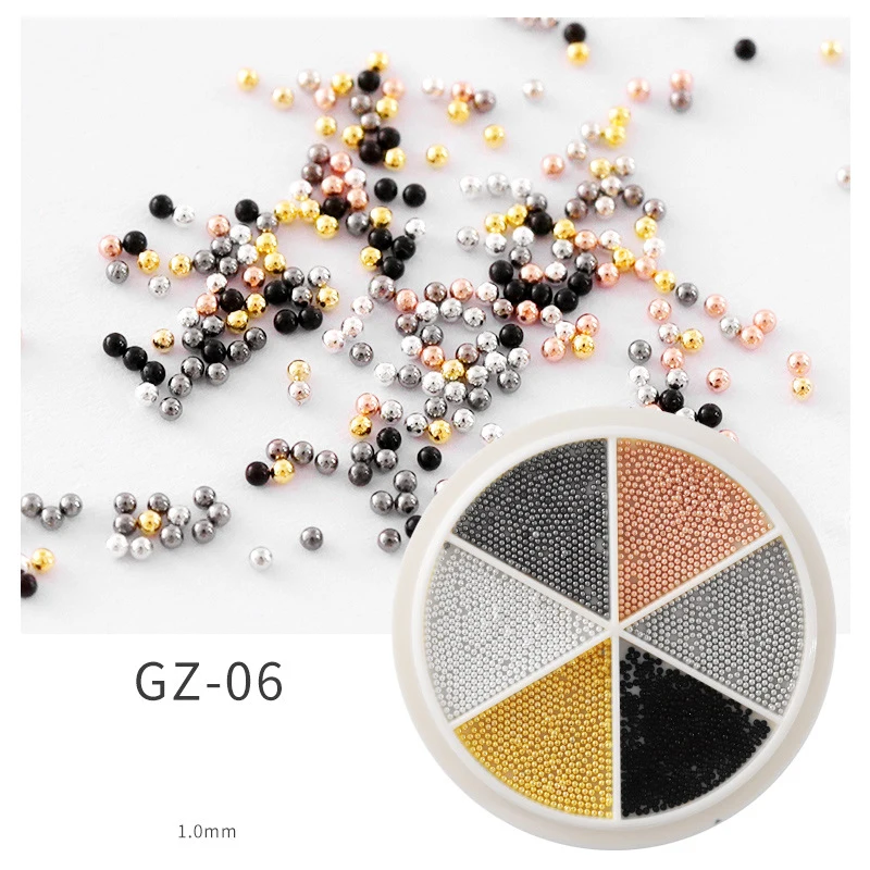 6 Fächer Nagelkunst Winzige Stahl-Kaviarperlen 0,8-1,5mm Gemischte Größen 3D-Design Roségold Silber Schmuck Maniküre DIY Dekoration – Detail 13