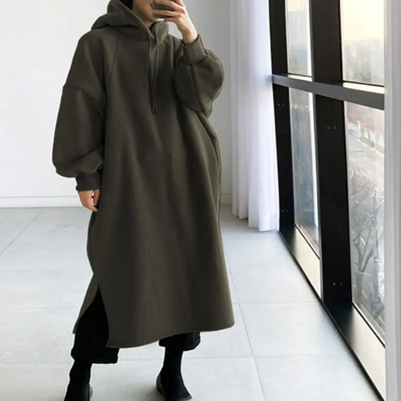 Ladies New Large Size Casual Long Hooded Sweater 150KG 10XL-5XL Fashionable Medium Length Pocket Fleece Hooded Sweater