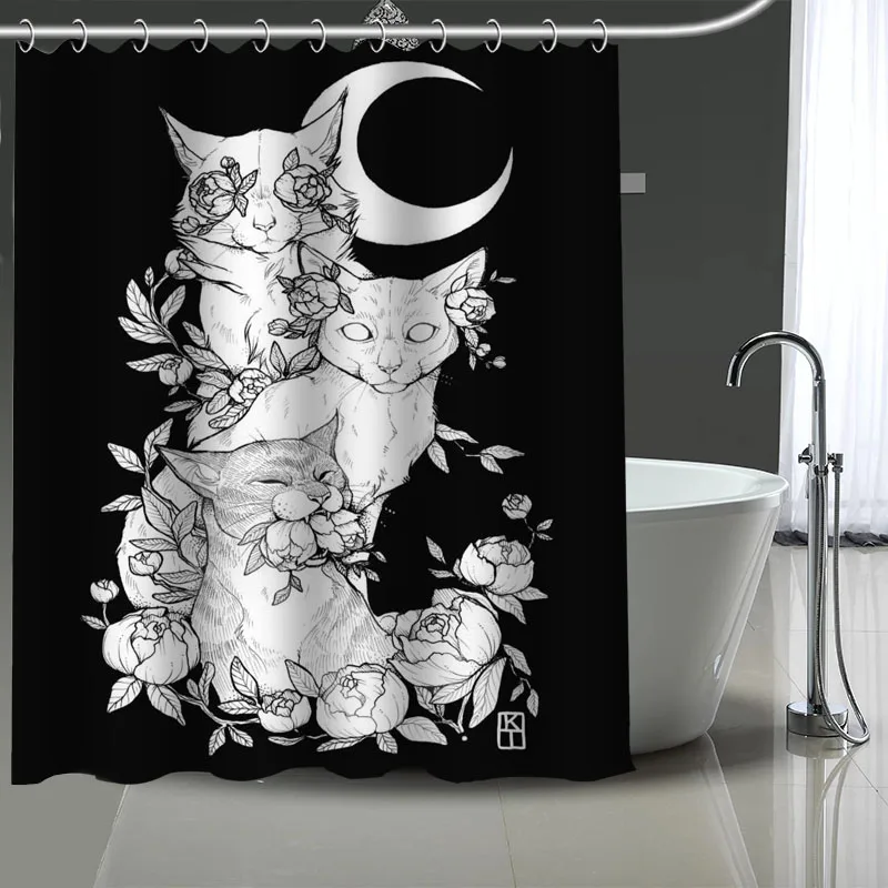 Art Satanic Cat Pentagram Shower Curtains Waterproof Fabric Cloth Bathroom Decoration Supply Washable Bath Room Curtain Douche