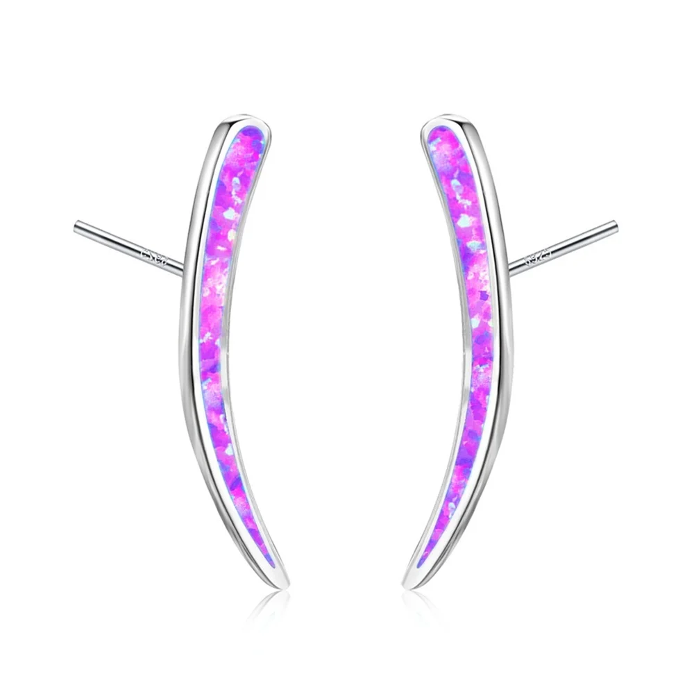 Fine Fashion Women Earrings Curved Ear Stud Fire Opal Birthstone Jewelry Classic Girl Earrings Wedding Christmas Gift