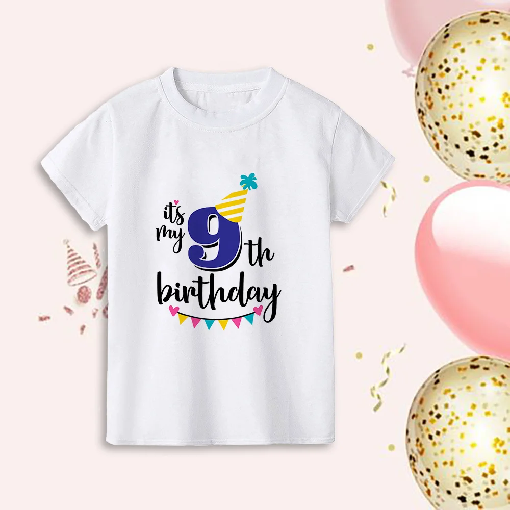 New Kids Boys Creative Birthday T-shirts Top Children 1 2 3 4 5 6 7 8 9 Year Party Short Sleeve Shirt Clothes Baby Birthday Gift