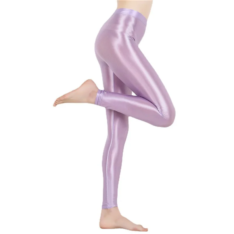 Sexy yoga pants High waist Oily luster Leggings Dance Fitness Sport tights silky glossy Pantyhose Women Rompers