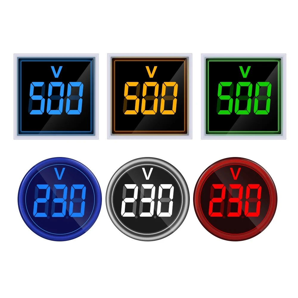 

1pc Mini New AC 20-500V Voltmeter 22MM Square Round Panel LED Digital Voltage Meter Indicator Light Tester Red Yellow Blue