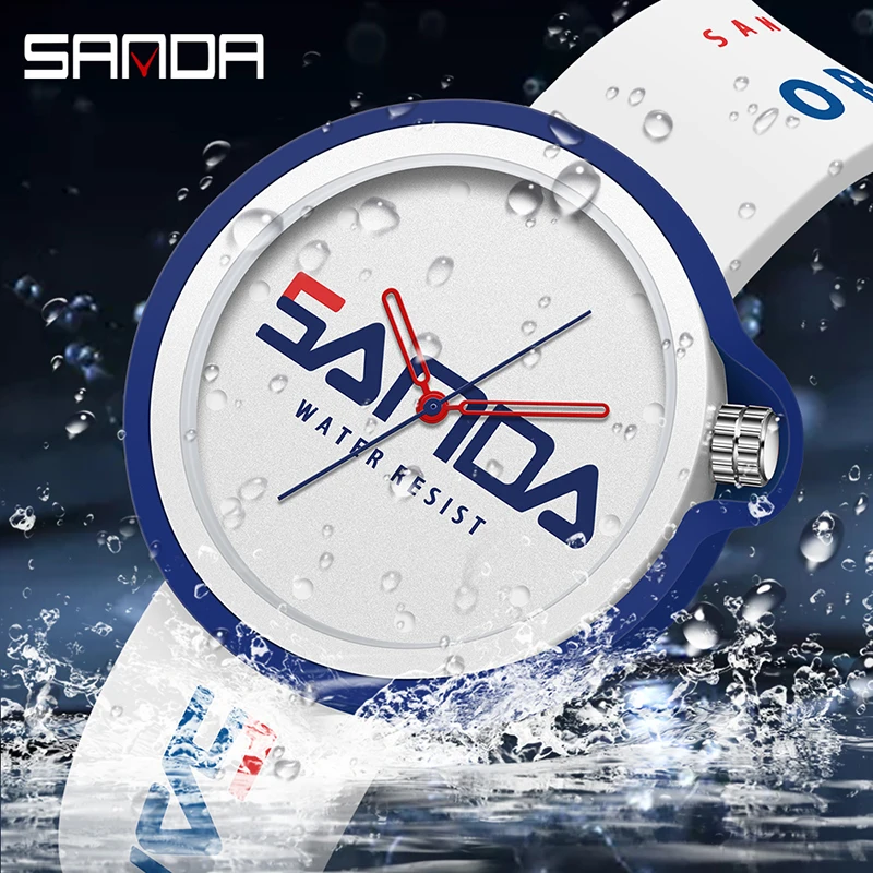 SANDA Product Fashion Brand Ladies Watch Sports Silicone Quartz Cool Waterproof Red White Black Wrist Watch Casual Men Clock