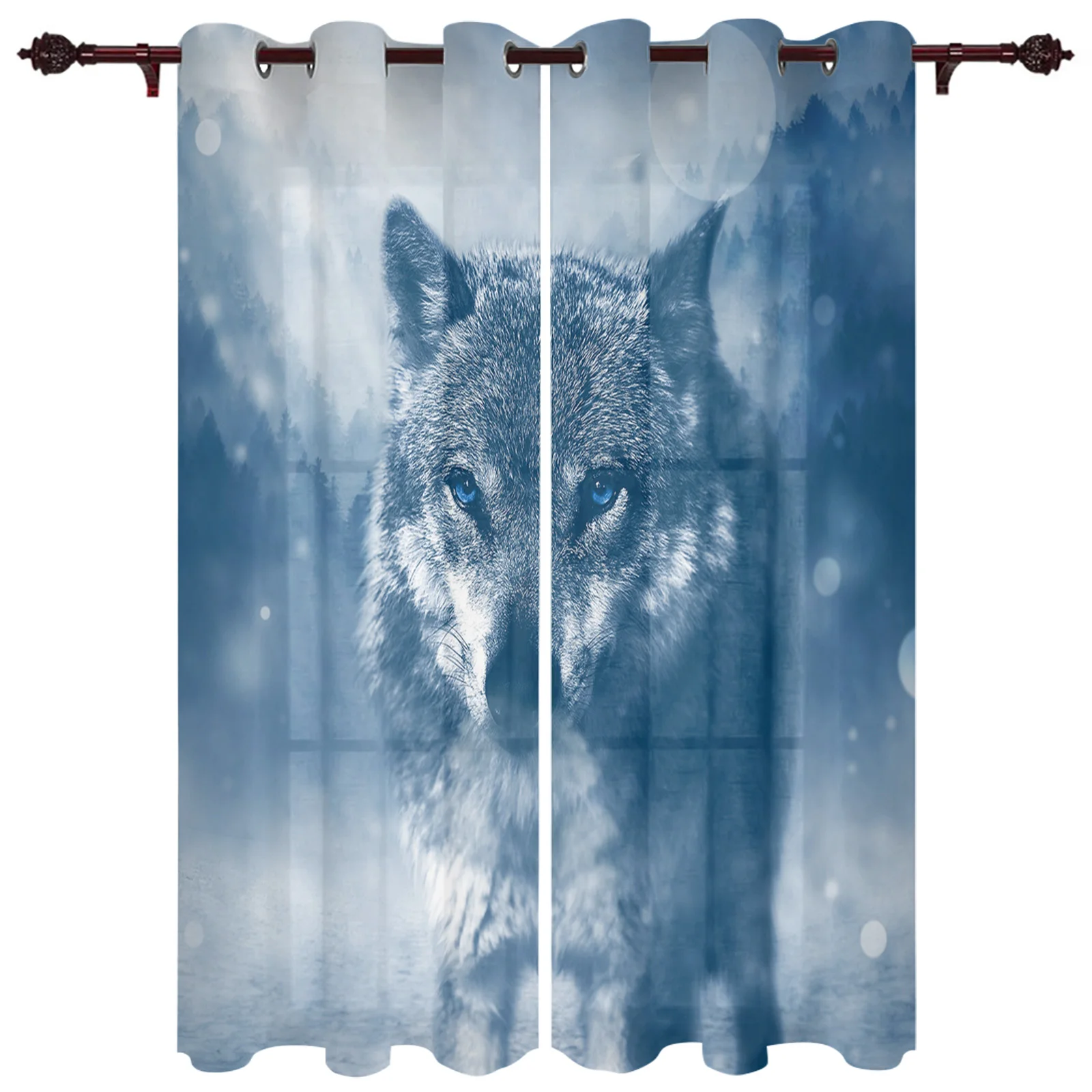 

Wolf Snow Spot Kitchen Curtain Kids Bedroom Living Room Balcony Outdoor Fabric French Windows Curtain Pergola Bathroom