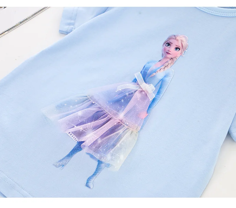 Disney Anime Frozen Summer Girls T Shirt Kawaii Elsa Princess T Shirt Cartoon Fashion Short Top Children Girl Birthday Gifts