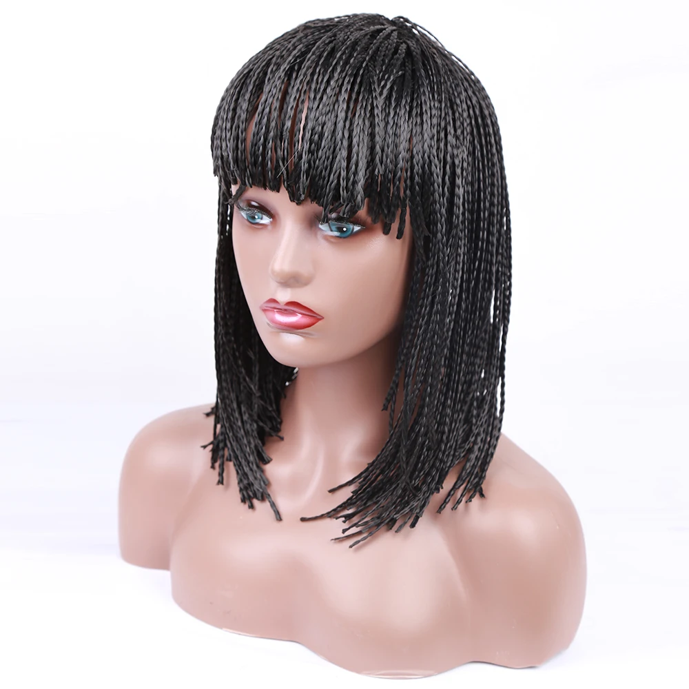 Amir Synthetic Braiding Hair Wig Short Women's Wig Black Braids Bob Box Braid Wig With Bangs Knotless Braided Wigs Cosplay