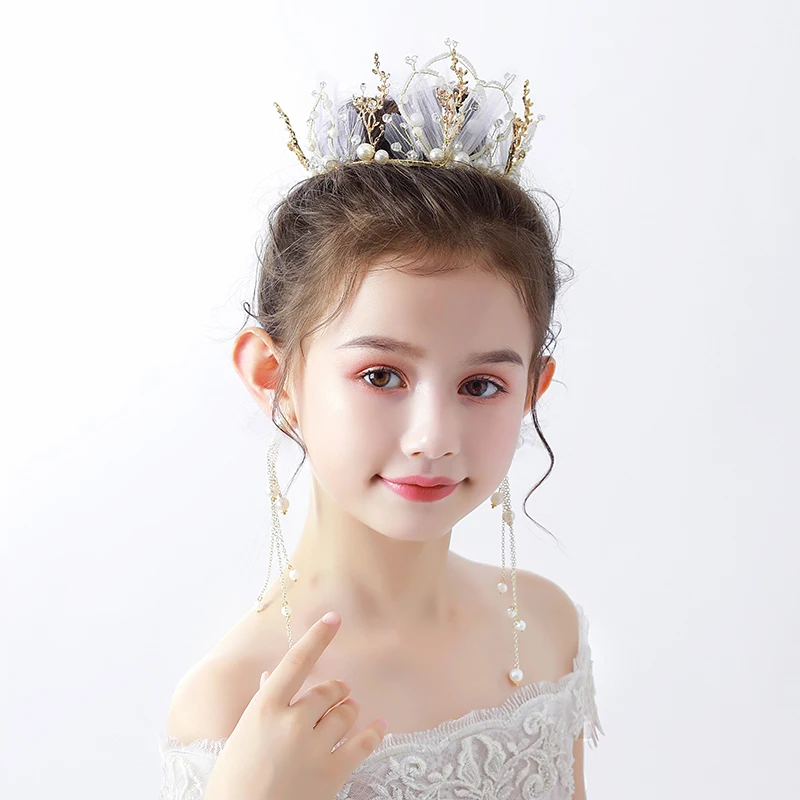 NiuShuya Handmade Tiara Hair Crown Kid Girl Bridalmaid Princess Prom Party Accessories Children Adjust Princess Prom Headpiece