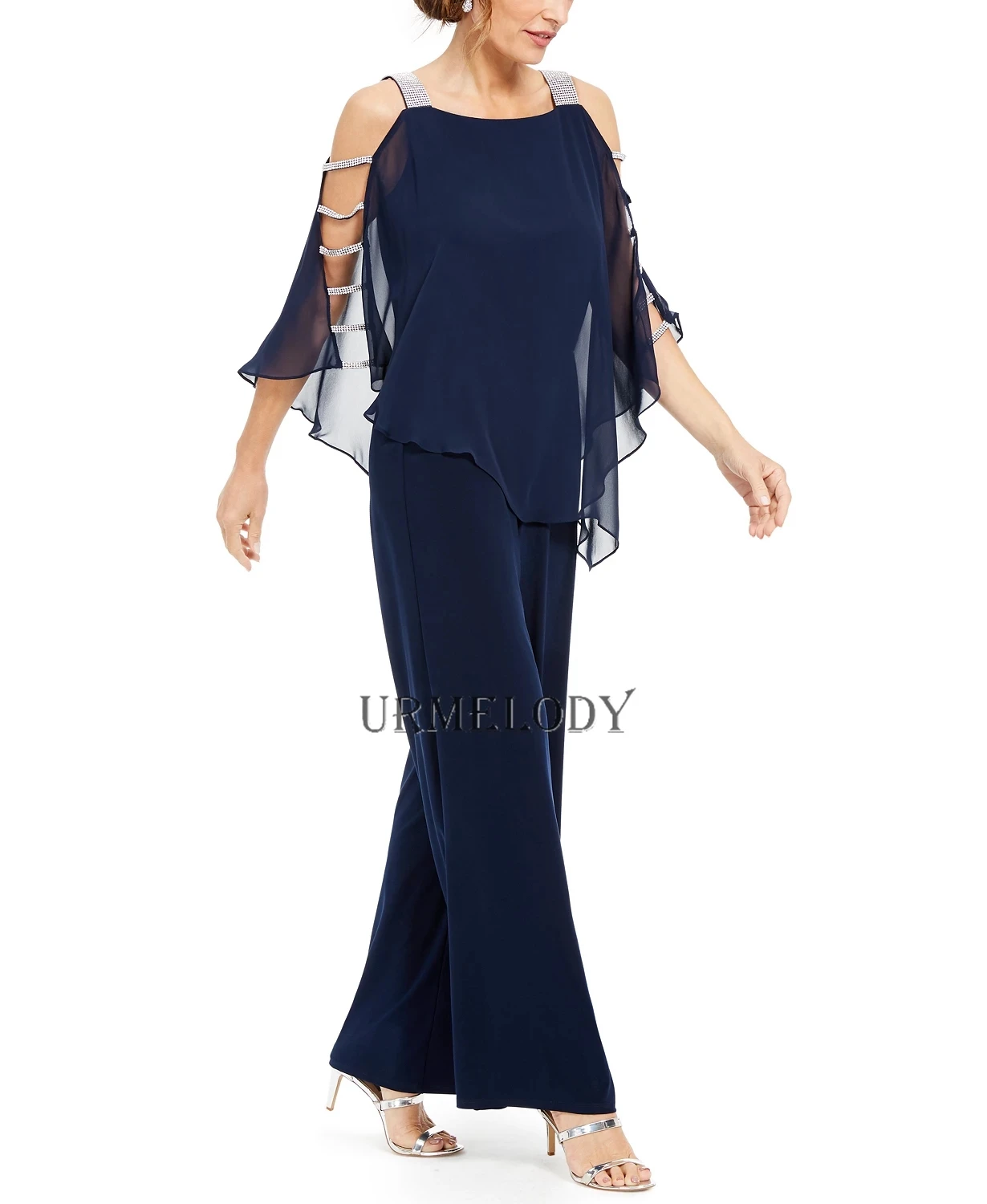 Black Mother of the Groom Chiffon Jumpsuit Evening Dresses