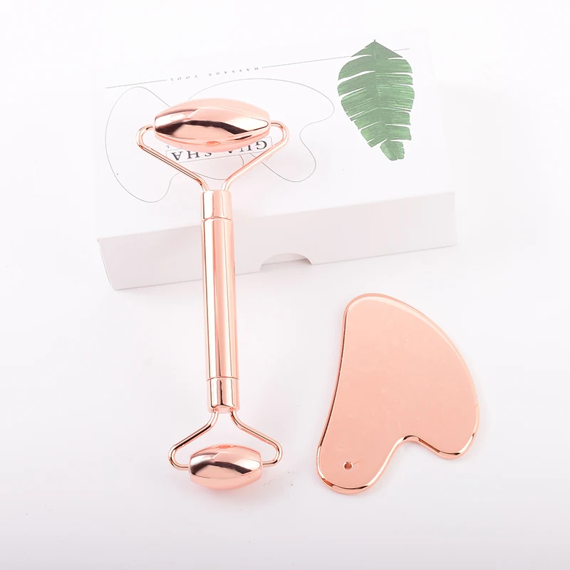 Rose Gold Stainless Steel Roller Scraper Face Care Massager Gua Sha Tool Massage Neck Beauty Health Anti Wrinkle Cellulite Skin