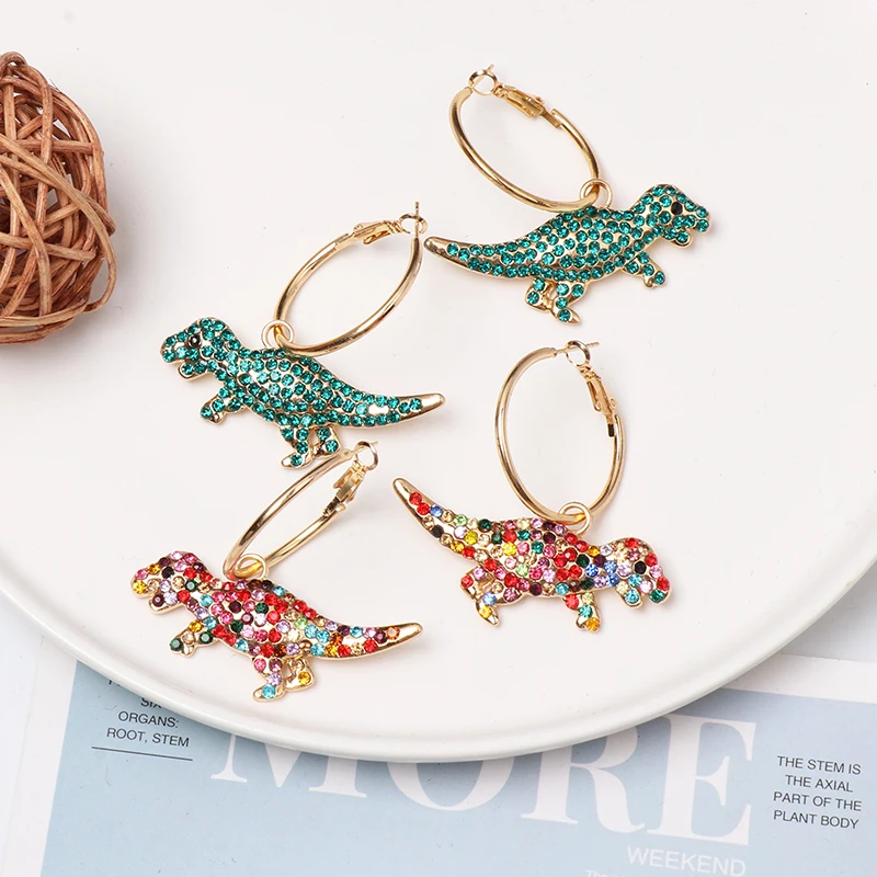 Fashion Cute Dinosaur Hoop Earrings for Women Trendy Crystal Animal Earrings Statement Jewelry Girls Accessories Party Gift