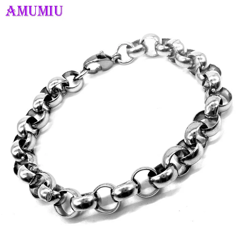 AMUMIU Stainless Steel Necklace bracelet set Link Chain for Men Women Pendant Match Basic section Hip Hop Jewelry set