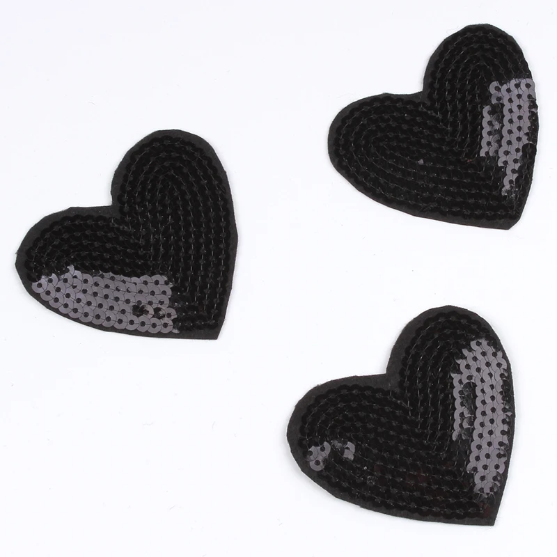 10pcs/lot Embroidered Black Heart Patches Sequined Stickers Iron On Patch DIY Jeans Coats Bags Shoes Repair Appliques Badge