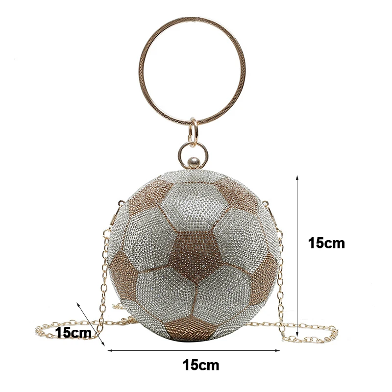 Pochettes de basket-ball en diamant de luxe pour femmes, forme de football, sac à main et sac à main de fête de mariage, sac de soirée en argent doré