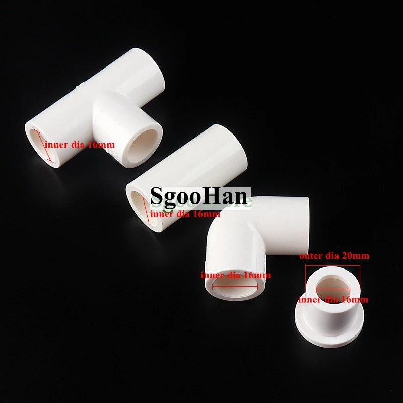 5~50pcs 16mm PVC Water Supply Pipe Fittings Straight Elbow Equal Tee Connectors Plastic Bushing Joint Irrigation Water Parts