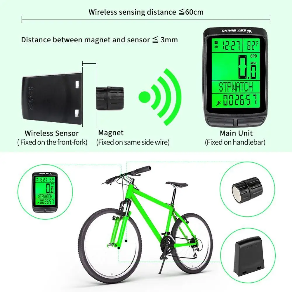 WEST BIKING Wireless Waterproof Bicycle Computer 5 Language Speedometer LED Backlight Multifunction Cycling Odometer Stopwatch