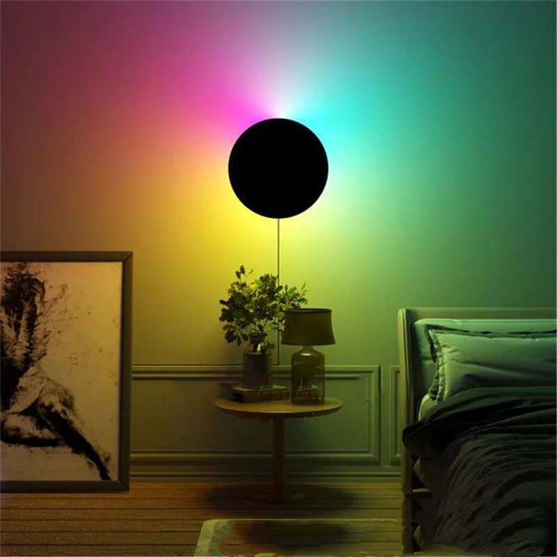 Round LED Wall Lamp Modern Touch Switch RGB Wall Light for Living Bedroom Decoration Black White Wall Sconce Indoor Lighting