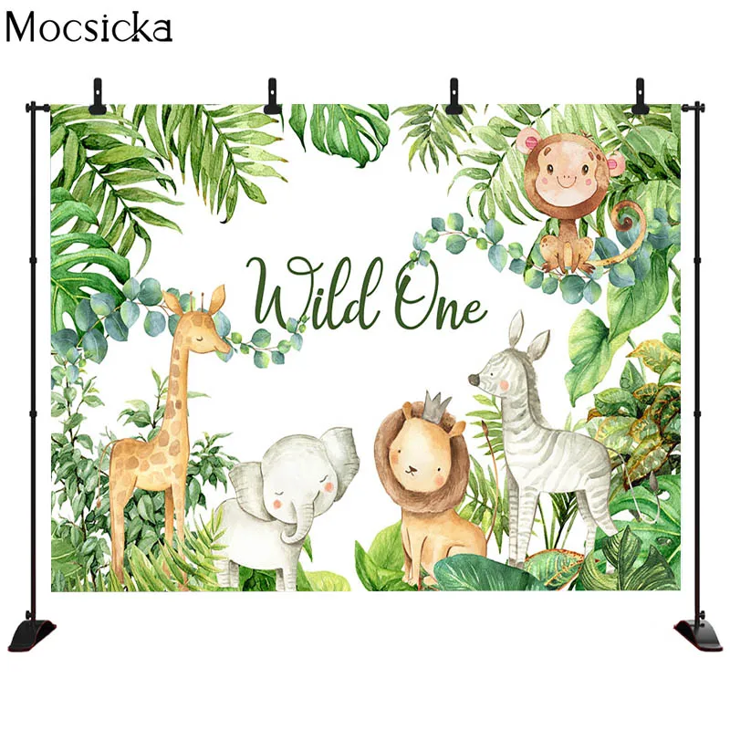 Mocsicka 베이비 샤워 사진 배경 야생 동물 장식 스타일 어린이 초상화 사진 벽지 사진 소품 배너