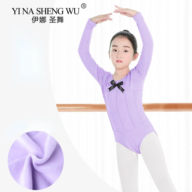 Kids Girls Velvet Gymnastics Leotard Ballet Bodysuit Kids Long Sleeve Dance Leotards Tutu Dancewear Ballerina Clothes for Girls