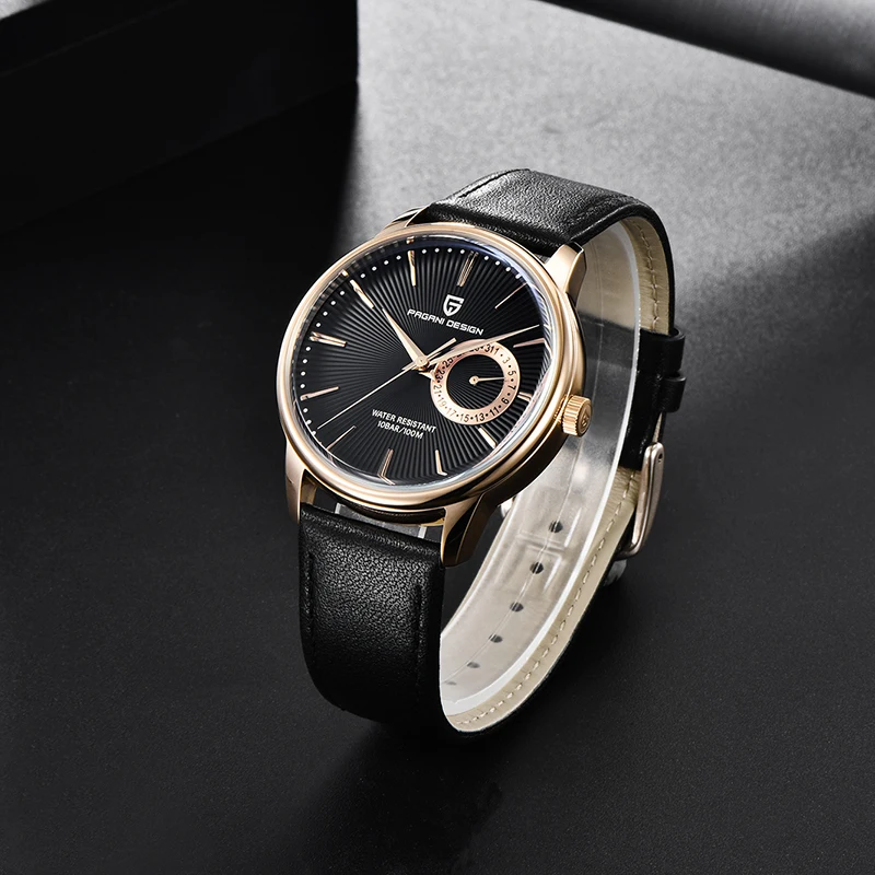 PAGNI DESIGN Mens Quartz Watches Mens Fashion Business Clock Waterproof Leather Sports Watch Men Luxury Brand Gold Wristwatches