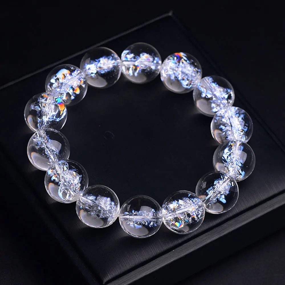 1pc Clear Quartz Himalaya Crystal Stretch Round Bead Bracelets Rainbow Elastic Healing Reiki Fashion Gift Jewellry Women Girl