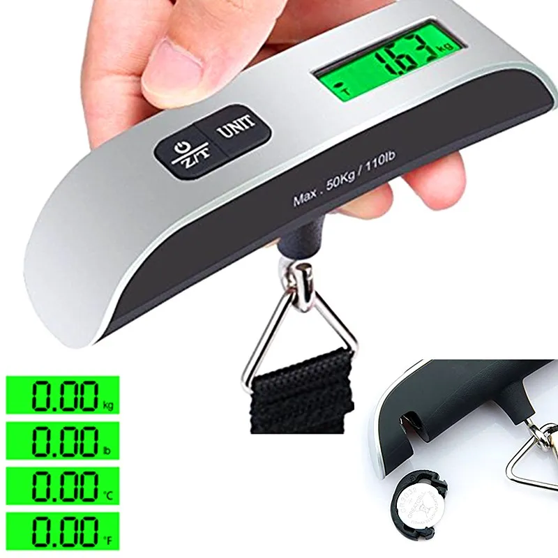 Mini Luggage Scale 50kg/110lb Digital Electronic Travel Weighs Portable Suitcase Scales Hook Steelyard Balance Weight Tool 40%