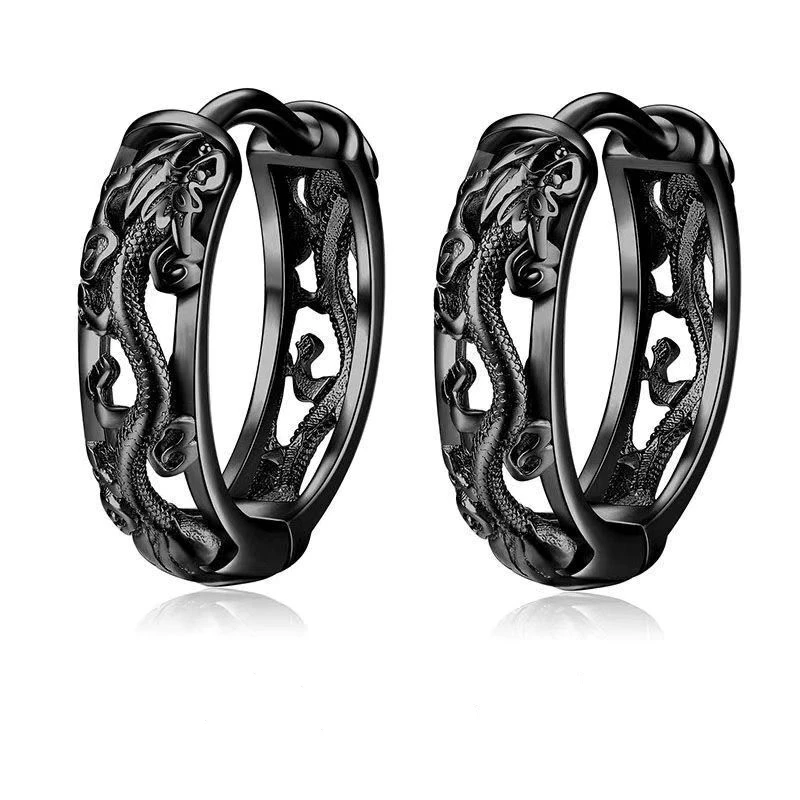 Men\\'s Fashion Retro Punk Black Skull Hoop Earrings Hip Hop Rock Copper Long Mustache Easy Buckle Jewelry Gift