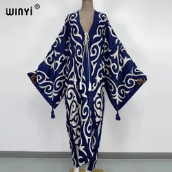 WINYI 2021 Middle East Spring Women Cardigan stitch robe Cocktail sexcy Boho Maxi African Holiday Batwing Sleeve Silk Robe