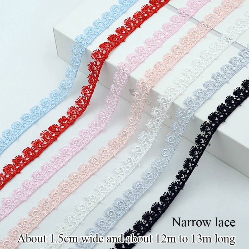 12-13m Lace Fabric High Quality Width 1.5cm Lace Accessories Colored Ribbon Trim Trimmings For Sewing Clothing Collar and Cuff