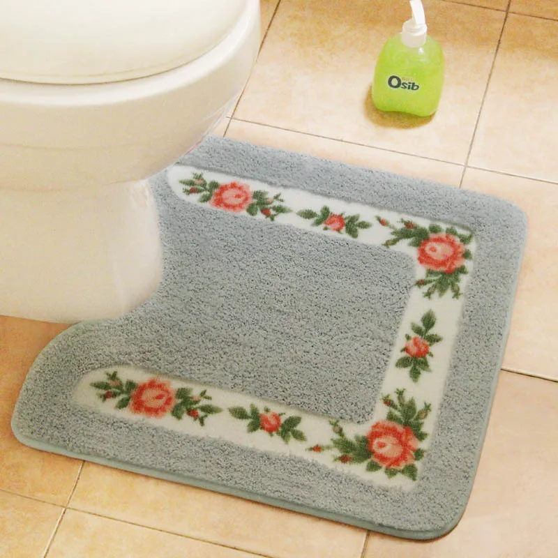 Pastoral U Shaped Toilet Rugs Non-Slip WC Mat Warm Feet Toilet Mat Water Absorbent Bath Mat Home Decor Pedestal Toilet Rug