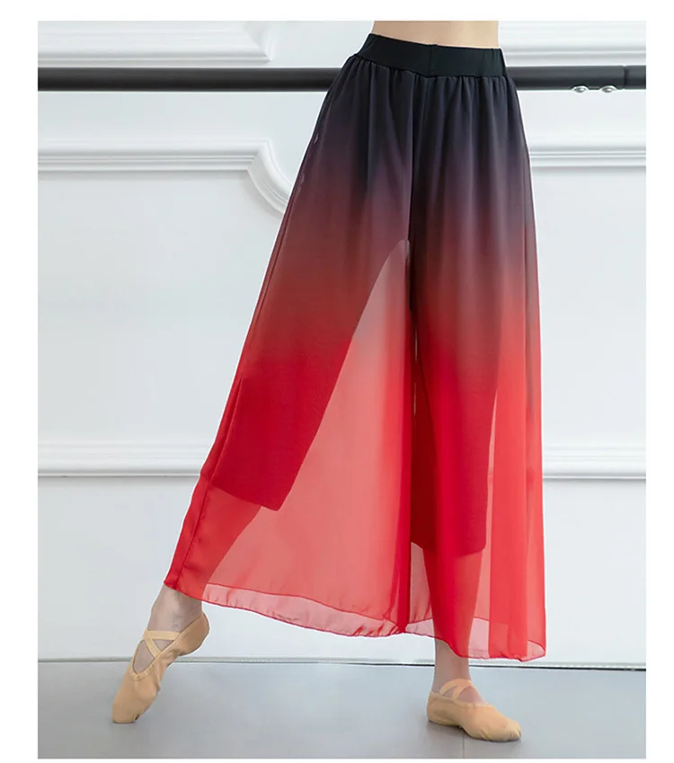 Pantalón de baile moderno para mujer, pantalones de baile de pierna ancha, ropa de práctica de 2 colores, pantalones sueltos de bailarina, gasa de doble capa