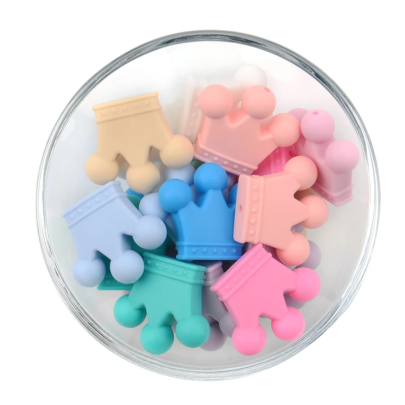 HEIßER VERKAUF 10 teile/los Silikon Krone Perlen BPA FREI Silikon Zahnen Perlen Baby Kauen Zahnen Halskette DIY Schnuller Clips Zubehör – Detail 15