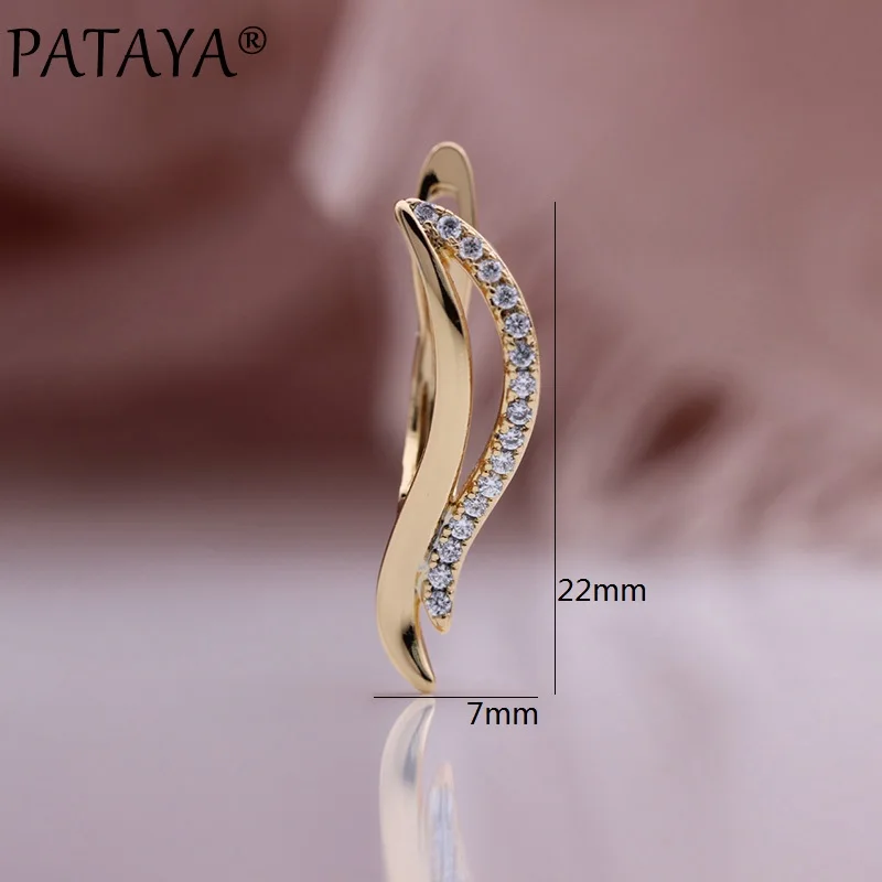 PATAYA New Hollow Leaf Small  Earrings Women 585 Rose Gold Color Drop Earrings Cute Daily Party Natural Zircon Fashion Jewelry